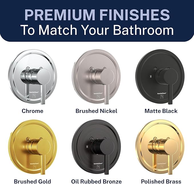 HammerHead Showers Solid Metal Single-Handle Trim Kit with Rough-In Shower Valve, Volume and Temperature Control, Pressure Balance, Polished Brass