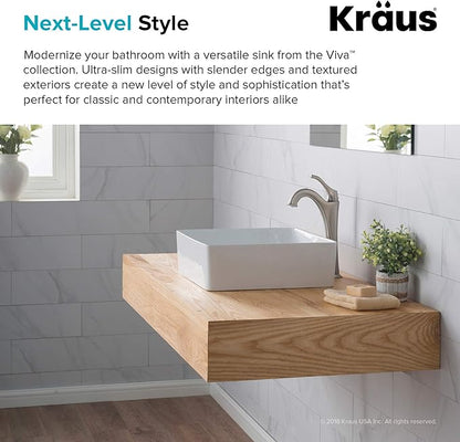 KRAUS Viva™ Square White Porcelain Ceramic Vessel Bathroom Sink with Pop-Up Drain, 15 5/8 in. L x 15 5/8 in. W x 5 1/8 in. H, KCV-202GWH