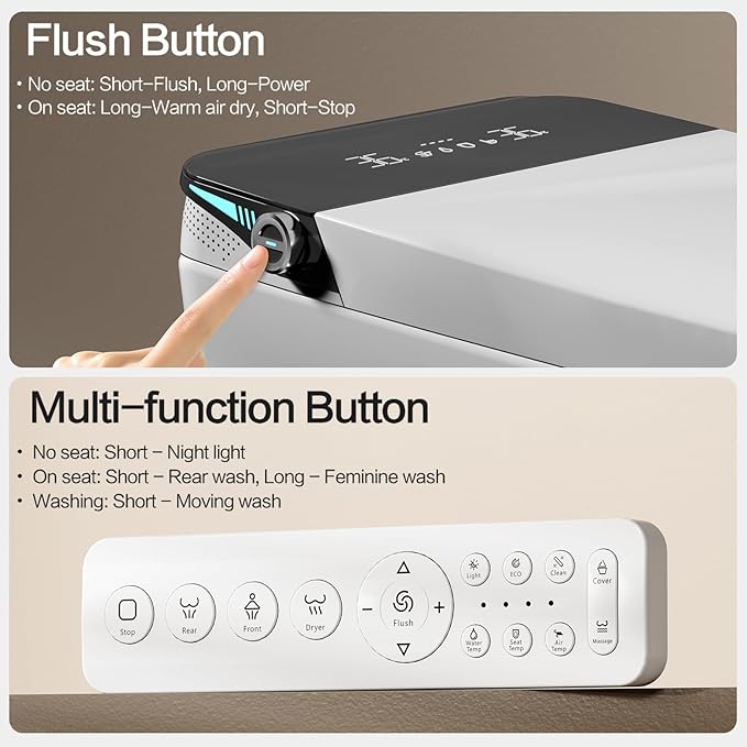 Smart Bidet Toilet, One Piece Elongated Heated Toilet with Auto Open Close,Auto Flush,Foot Sensor,Warm Water Wash,Air Dryer,Self-Cleaning Nozzle,ADA Compliant Height, Tankless Modern Bathroom Toilet
