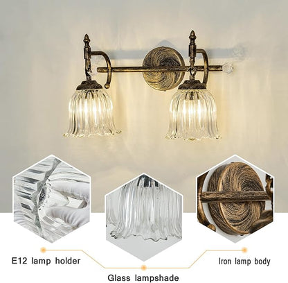 CVKASH 2-Light Bathroom Vanity Light Fixtures Over Mirror,Bronze Modern Vanity Light with Glass Shade Vintage Wall Sconce for Bedroom Dressing Room Living Room Hallway Cabinet