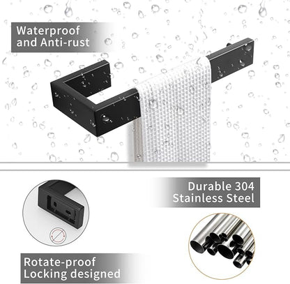 Fapully 8 Piece Bathroom Hardware Accessories Set Matte Black | Stainless Steel, Wall Mounted,24'' Towel Bar