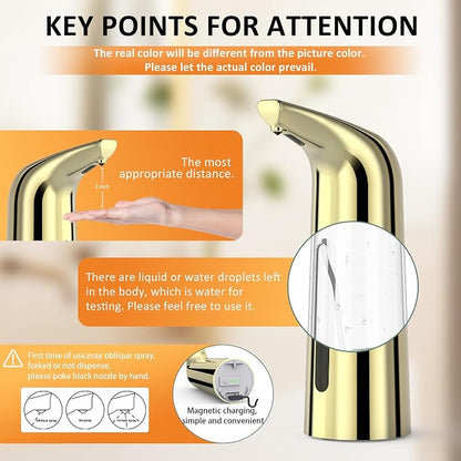 Automatic Liquid Soap Dispenser, 4-Level,Rechargeable | Plastic,13.5oz/400ml Gold Touchless Electric Hand & Dish Countertop Soap Dispensers with Sensor for Bathroom,Kitchen Sink