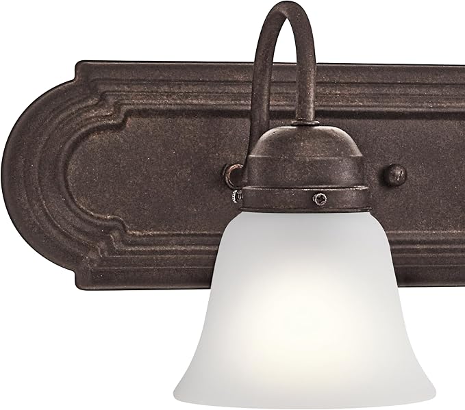 Kichler 5-Light Bathroom Vanity Light, Tannery Bronze | Damp-rated vanity light with satin etched glass (36" x 8" x 5"), 5339TZS