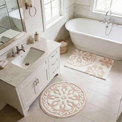 Madison Park Casablanca Tufted Cotton Bath Rug Non-Slip, 20 x 30, Pink | Luxurious Plush Bath Mat, Quick Dry, Soft, Machine Washable, Floral Pattern, Absorbent, Plush, OEKO-TEX, for Bathroom