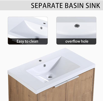 72" Floating Double Sink Bathroom Vanity Brown Wall Mount Bathroom Vanity Cabinet with Sink Combo, 72-Inch Bathroom Vanities Set with Open Storage Shelf & 2 Side Cabinet & 2 30in Bathroom Vanities