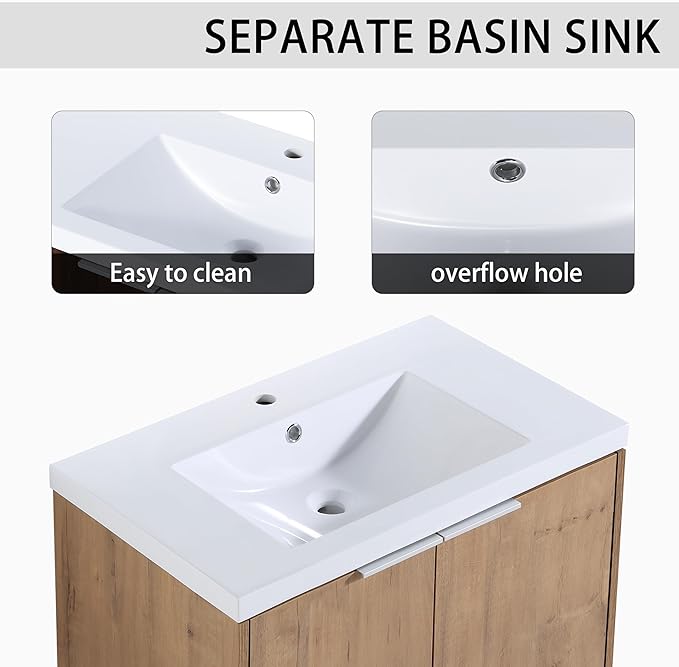 Henf 42" Floating Bathroom Vanity with Sink for Compact Space, Brown Wall Mount Bathroom Vanity Cabinet with Sink Combo, 42 Inch Bathroom Vanities Set with Open Storage Shelf & Side Cabinet