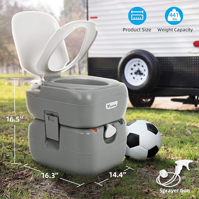 YITAHOME Portable Toilet Camping Porta Potty 5.8 Gallon with Carry Bag | Leak-Proof Indoor Outdoor Toilet with Level Indicator, Handle Pump, for RV Travel, Boat and Trips