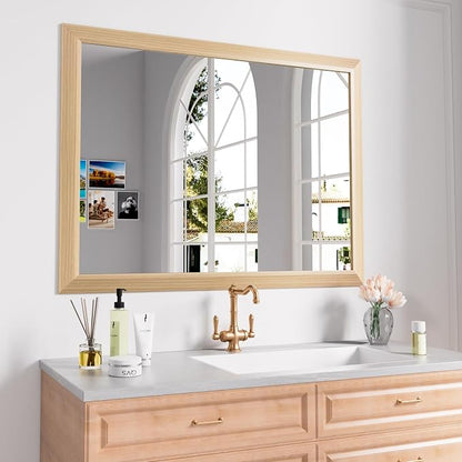 Bathroom Mirror, 40" X32" (Oak Wood Grain) | Metal Frame Mirror for Wall, HD Reflection, Anti-Rust, Horizontally/Vertically, Suitable for Bathroom, Farmhouse, Entryway