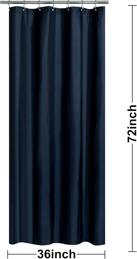 Fabric Shower Curtain or Liner 36 x 72 Inches Bath Stall Size with 2 Bottom Magnets, Hotel Quality, Washable, Water Repellent, Navy
