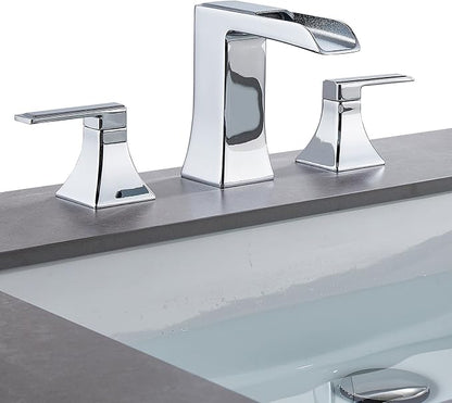 Chrome Waterfall Bathroom Faucet, Sanliv 2-Handle Widespread Bathroom Faucet for 3-Hole Sinks 4-8 inch, Modern 3 Piece Vanity Faucet with Pop-Up Drain Chrome