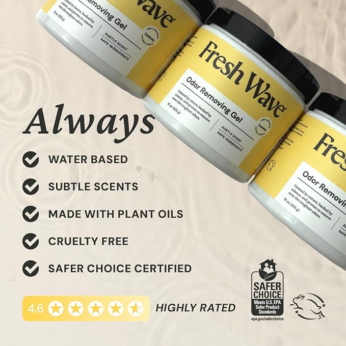 Fresh Wave Lemon Odor Eliminator Gel 15 oz - Air Freshener for Home | Lasts 30-60 days. Plant-based odor absorber. No perfumes or harsh chemicals. Bathroom & closet deoderizer. Refills available.