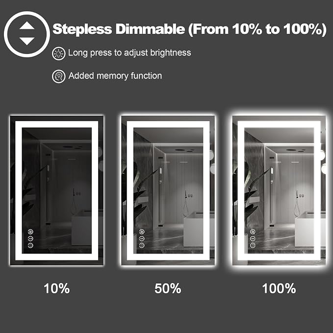LED Bathroom Mirror 68"X36" with Front Light and Backlit | Stepless Dimmable, Anti-Fog, Shatter-Proof, HD Reflection, Memory, 3 Colors Lighting, UL Listed (Horizontal/Vertical).