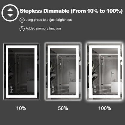 LED Bathroom Mirror 68"X36" with Front Light and Backlit | Stepless Dimmable, Anti-Fog, Shatter-Proof, HD Reflection, Memory, 3 Colors Lighting, UL Listed (Horizontal/Vertical).
