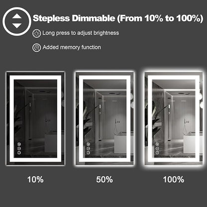 LED Bathroom Mirror 40"X30" with Front Light and Backlit | Stepless Dimmable, Anti-Fog, Shatter-Proof, HD Reflection, Memory, 3 Colors Lighting, UL Listed (Horizontal/Vertical).