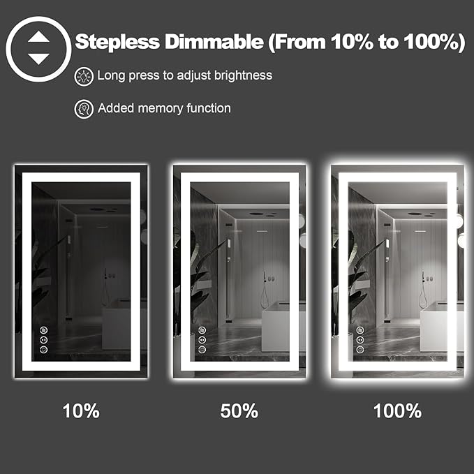 LED Bathroom Mirror, 77"X36" with Front Light and Backlit | Stepless Dimmable, Anti-Fog, Shatter-Proof, HD Reflection, Memory, 3 Colors Lighting, UL Listed.
