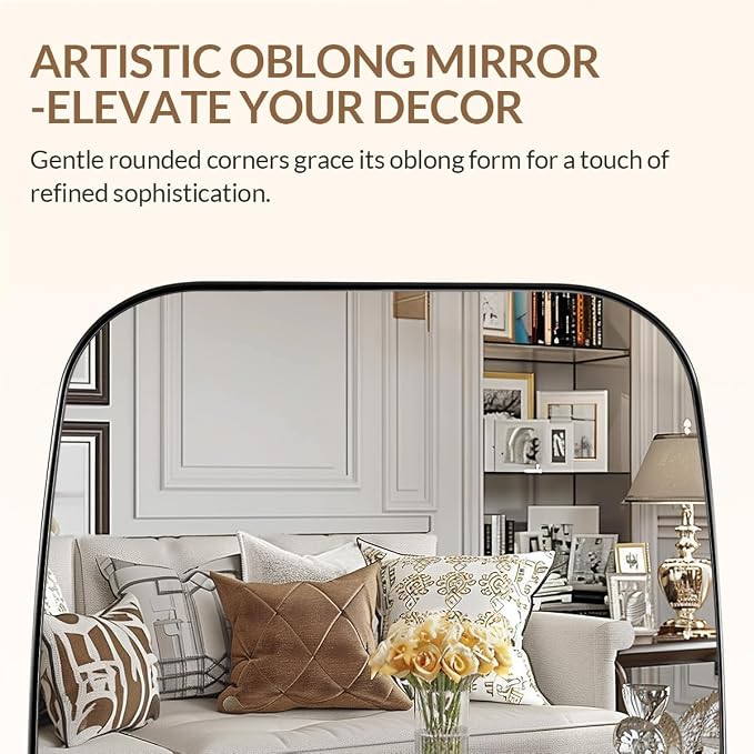 32x48 Chrome Bathroom Mirror, Oblong Silver Mirror with Stainless Steel Metal Frame, Oval Vanity Mirror for Over Sink, Modern Anti Rust Wall Mounted