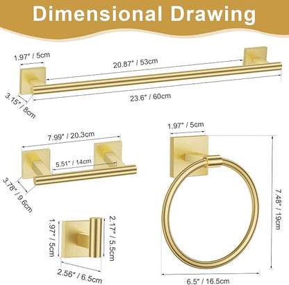 10 Pieces Brushed Gold Towel Bar Set, Double Dase Toilet Paper Holder Bathroom Hardware Set, 23.6 Inch Stainless Steel Towel Rack for Bathroom Wall Mounted