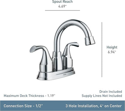 Moen Idora Matte Black Two-Handle Centerset Bathroom Sink Faucet with Drain Assembly, 84115BL