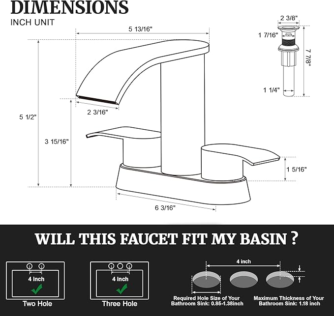 Ultimate Unicorn Bathroom Faucet for Sink Champagne Brown, 4 Inch Bathroom Faucet for 3 Hole or 2 Hole, 2 Handle Waterfall Faucets with Pop up Drain, Centerset Faucets for RV Counter