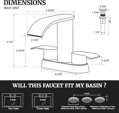 Ultimate Unicorn Bathroom Faucet for Sink Champagne Brown, 4 Inch Bathroom Faucet for 3 Hole or 2 Hole, 2 Handle Waterfall Faucets with Pop up Drain, Centerset Faucets for RV Counter