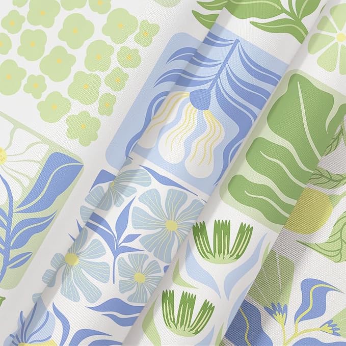 JAWO Blue Cute Boho Floral Shower Curtain, Colorful Abstract Floral Retro Aesthetic Shower Curtain for Bathroom, Funky Unique Waterproof Fabric Polyester Bath Curtains Decor with Hooks,60Wx70H