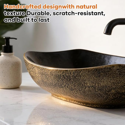 Vessel Sink 22"X16" Round Bathroom Sinks Above Counter, Countertop Bathroom Vessel Sinks, Black Modern Ceramic Vanity Sink