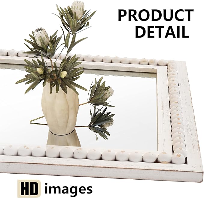 H HOMEWINS Rustic Full Length Mirror,18x48 Inch Farmhouse Boho Bathroom Full Body Nursery White Beads Decor Wall-Mounted Mirror for Bedroom, Living Room,Vanity,Entryway,Over Sink