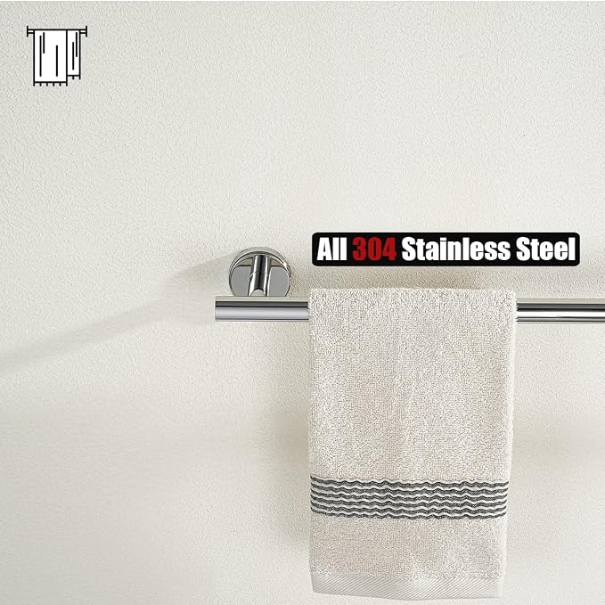 JQK Towel Bar Polished Steel, 19 Inch 304 Stainless Steel Thicken 0.8mm Towel Rack Chrome Bathroom, Towel Holder Wall Mount, Useable Length 16 Inch TB110L16-CH