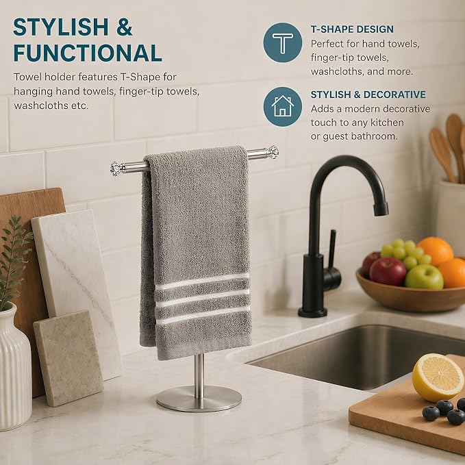 Songtec Hand Towel Holder Stand with Crystal knobs, Fingertip Towel Rack, Rust-Proof Accessories Jewelry Stand - Brushed Nickel