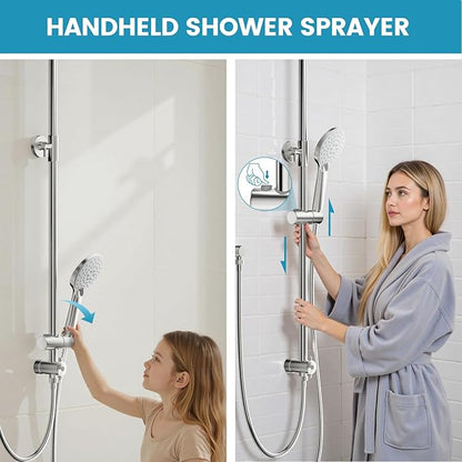 Hurran Shower System with 10 Inch Rain Shower Head and Handheld Sprayer, 3-Function Wall Mounted Bathroom Shower Faucet Set Height Adjustable Holder, Shower Trim Kit Valve Included, Brushed Nickel