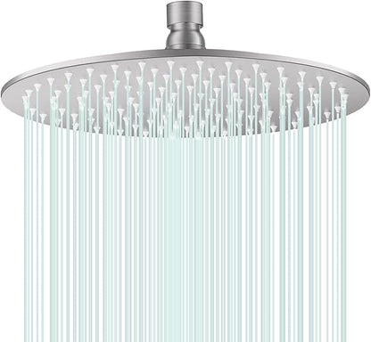 All Metal Rain Shower Head - Heavy Duty Stainless Steel, Easy Install, High Water Flow, Ultra-Thin Modern Design for Bathroom (Brushed Nickel, 10）BNW0088