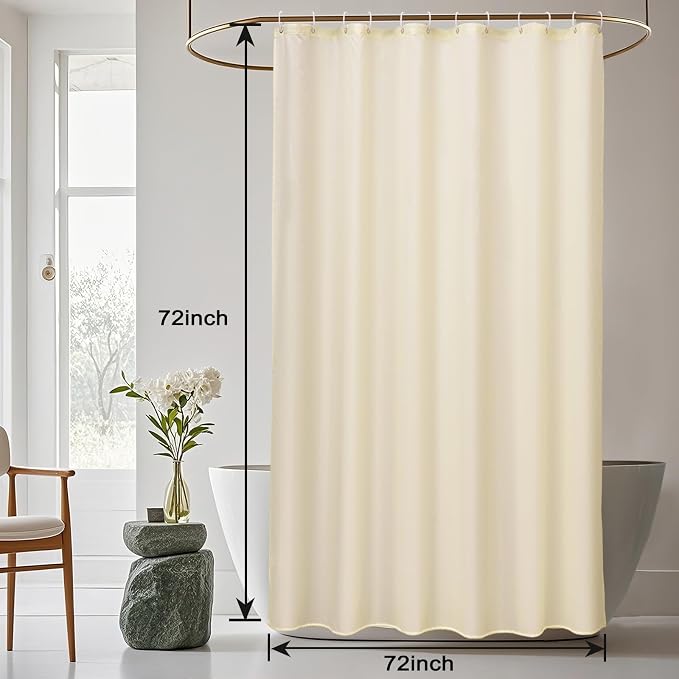 AooHome Hotel Shower Curtain Liner, Fabric Beige Standard Shower Curtain with Hooks, Weighted Hem, Water Repellent, 72 x 72 Inch