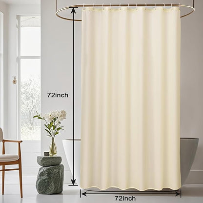 AooHome Hotel Shower Curtain Liner, Fabric Beige Standard Shower Curtain with Hooks, Weighted Hem, Water Repellent, 72 x 72 Inch