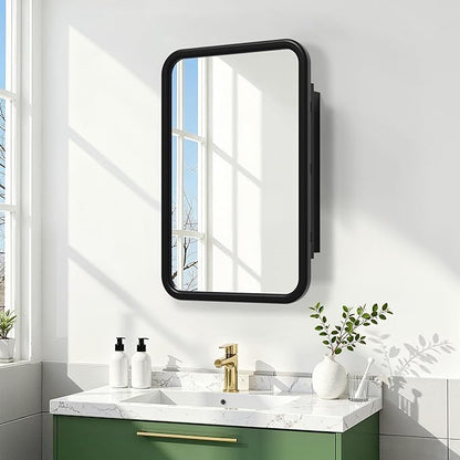 Casaphoria 30" H x 20" W Bathroom Medicine Cabinet with Mirror, Metal Frame Wall Medicine Cabinets Mirrors, Wall Mirror Cabinet, Black