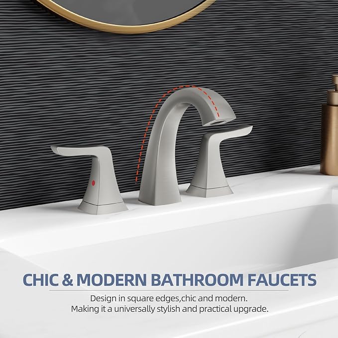 VXV Brushed Nickel Bathroom Faucet Widespread 8 Inch, 3 Hole Vanity Sink Faucet with Pop-Up Drain & Pre-Attached Supply Lines for Easy DIY Installation, Faucet for Bathroom Sink, RV