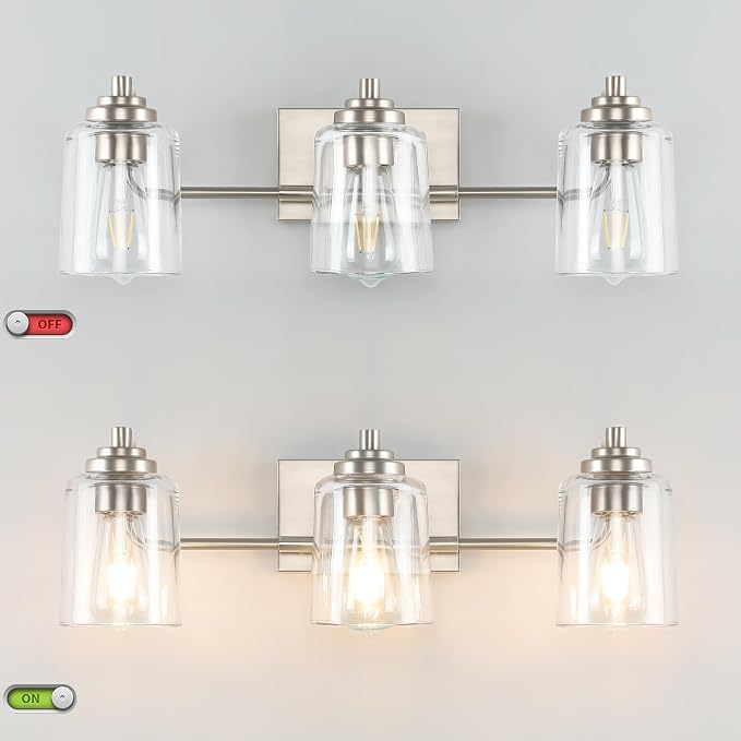 SOLFART Brushed Nickel Bathroom Lights Over Mirror 3 Lights Vanity Lights for Bathroom Bathroom Light Fixtures Vanity Lighting Mirror Lights
