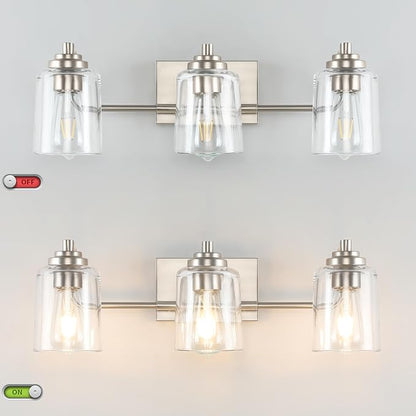 SOLFART Brushed Nickel Bathroom Lights Over Mirror 3 Lights Vanity Lights for Bathroom Bathroom Light Fixtures Vanity Lighting Mirror Lights