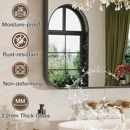 24"x30" Matte Black Rectangle Vanity Bathroom Mirror, Set of 2 | Aluminum Alloy Frame, Clear Reflection, Rust-Resistant, Vertical or Horizontal, Wall Mount, Bedroom and Entryway