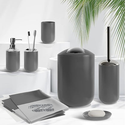 Clara Clark Bathroom Accessories Set - 23PC Shower Curtain Set with Bathroom Trash Can, Grey Bathroom Set, Bathroom Sets with Shower Curtain and Grey Rugs