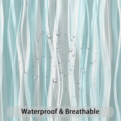 Moonslim Teal Grey Ombre Shower Curtain, Modern Wavy Abstract Striped Line Bathroom Curtain, Waterproof Fabric Bath Decor, 72 x 78 Inch