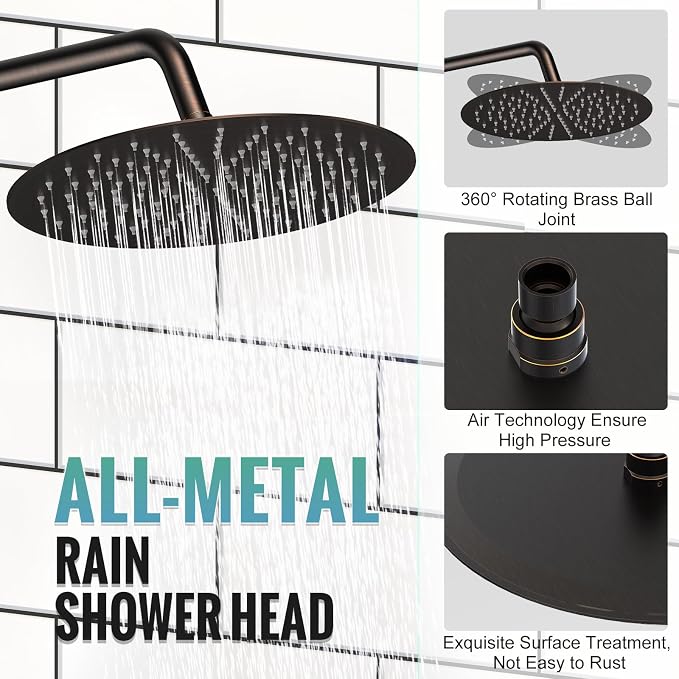 SR SUN RISE Shower Faucet - 12 Inch Multifunctional High Pressure Shower Head System with Handheld Shower Head Fixtures - Valve Included - Oil Rubbed Bronze