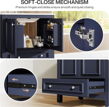 Tribesigns 30" Modern Bathroom Vanity with Sink, Freestanding Bathroom Vanities Cabinet with Ceramic Basin Combo, Bathroom Sink Cabinet with 2 Doors and 1 Drawer, Solid Wooden Frame, Navy Blue