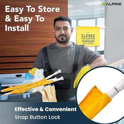 Alpine Restroom Closed for Cleaning Sign - Caution Door Barricade Signs, English & Spanish Yellow Safety Hanging Sign for Commercial Bathrooms Maintenance