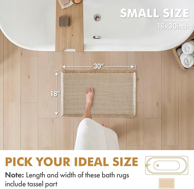 MIULEE Set of 2 Waffle Bathroom Rugs Boho Bath Mat Brown&White 18x30 Inch | Non Slip, Super Absorbent, Washable, Ultra Soft, Rubber Backed, Beige Bath Rugs for Bathroom Floor Tub Shower