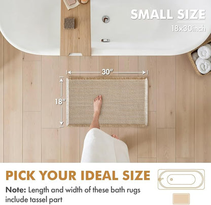 MIULEE Set of 2 Waffle Bathroom Rugs Boho Bath Mat Brown&White 18x30 Inch | Non Slip, Super Absorbent, Washable, Ultra Soft, Rubber Backed, Beige Bath Rugs for Bathroom Floor Tub Shower