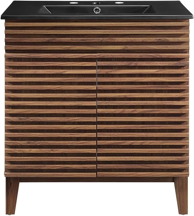 Modway Render 30" Bathroom Vanity with Sink in Walnut Black