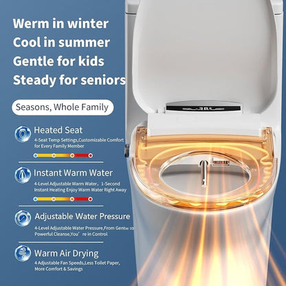 Elongated Electric Bidet Toilet Seat, Warm Water Bidet With Dryer | Luxury Smart Bidet with LED Display Panel, Adjustable Pressure, Steel Nozzle, Soft-Close, Wireless Remote, for Villa & Family