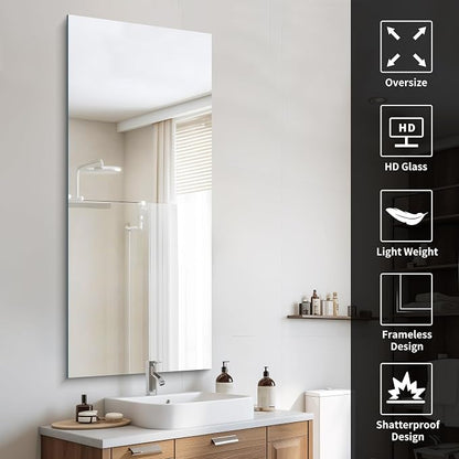 CILIBER Frameless Mirror, 24x60 Mirrors for Wall, Large Bathroom Mirror for Over Sink, Rectangle Frameless Vanity Mirror with Polished Edge, 3mm Tempered Glass, Hangs Horizontally or Vertically