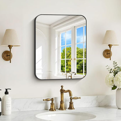 DESBING 16"x20" Bathroom Mirror for Over Sink, Black Framed Wall Mirror | High-Definition Shatterproof Vanity Mirror with Rounded Corner for Bedroom Living Room Entryway Horizontally or Vertically