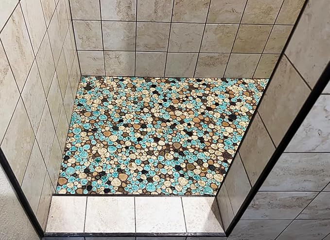 Pebble Porcelain Tile Fambe Turquoise Green Beige Shower Floor Pool Alley Tiles Mosaic TSTGPT005 (5 Square Feet)